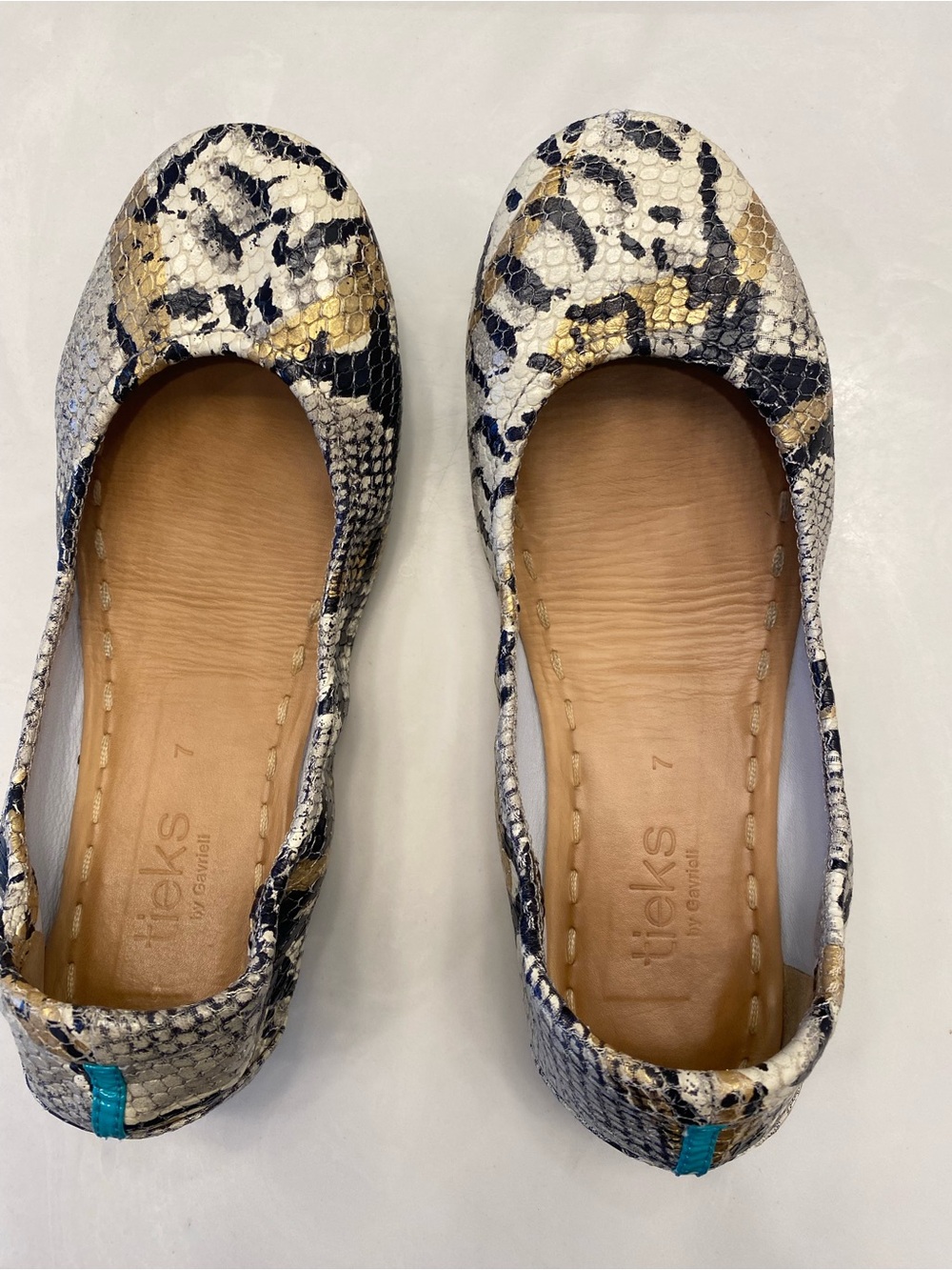 Tieks Women's Snake-Print Ballet Flats — White, Black & Gold